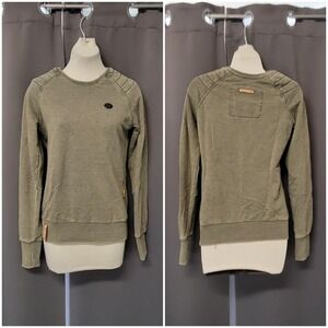 Naketano Sweatshirt Green Brave New Word Moto Shoulder Pullover Small